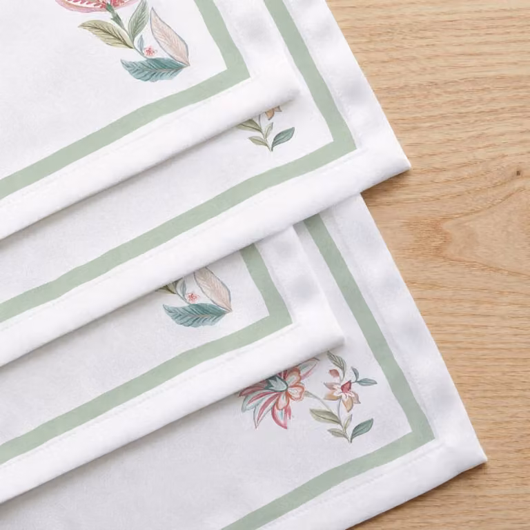 Pack de 4 servilletas de algodón Naf Naf con diseño floral en colores rosa y blanco, An/An: 45 x 45 cm