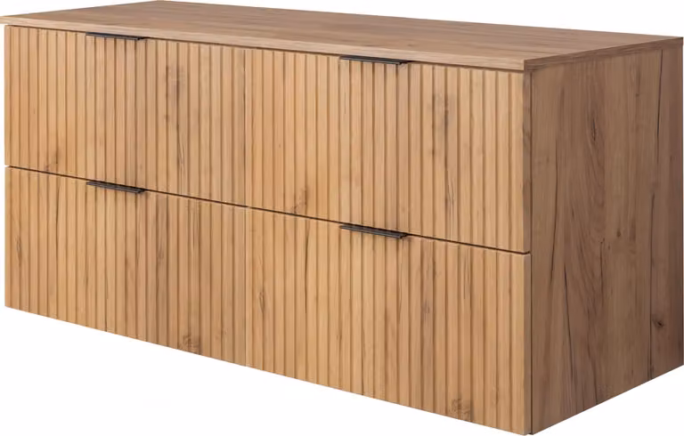 Mueble de baño moderno de roble color marrón con tapa superior y puertas con cajones de 3E 3xE living.com Ancho: 120 cm