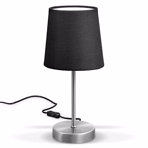 Lámpara de mesa LED B.K.Licht con pantalla de tela y base de metal en color negro para lectura o escritorio, casquillo E14, 25W