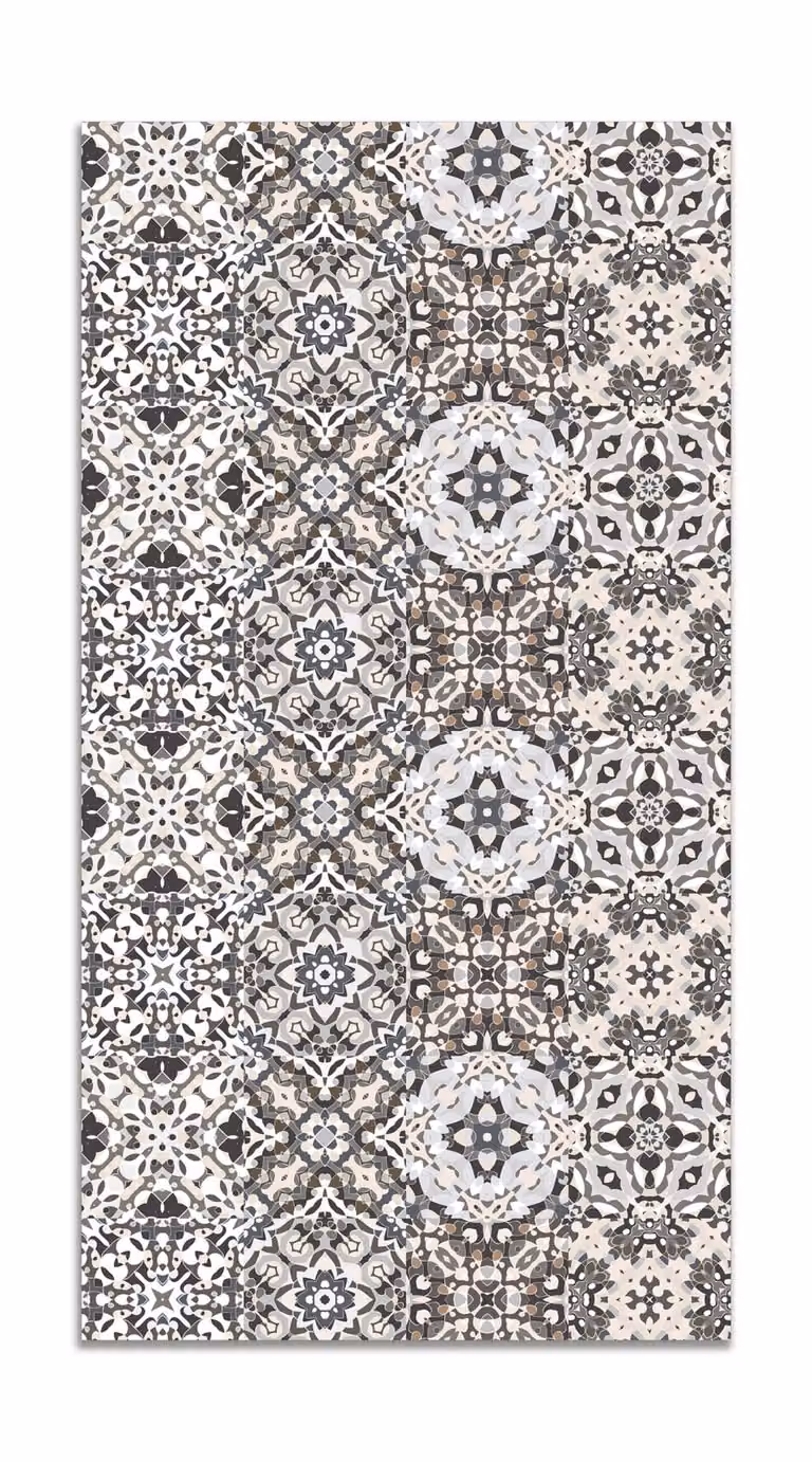 Alfombra de vinilo con diseño de baldosa hidráulica oriental en color gris, An/P: 140 x 200 cm