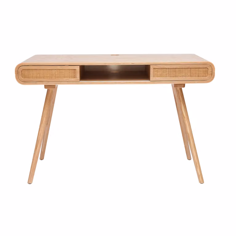 Escritorio de estilo escandinavo Miliboo Olympe en madera de fresno y caña color beige