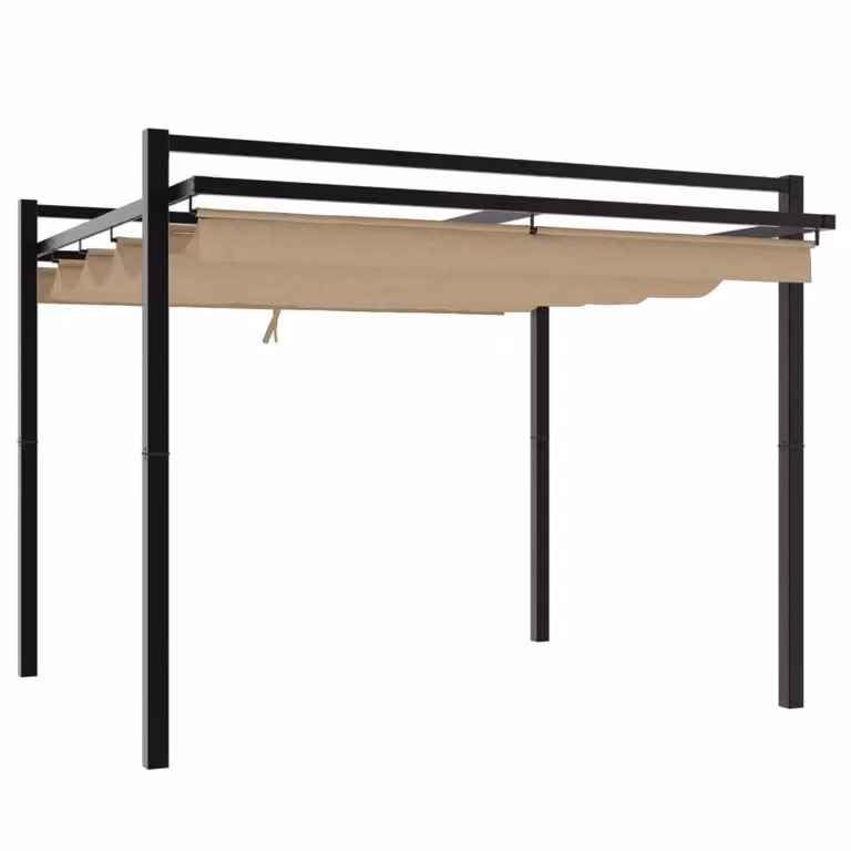 Cenador de jardín Syfax con techo retráctil en aluminio y poliéster, An/P: 300 x 300 cm, Altura: 233 cm, disponible en beige o antracita