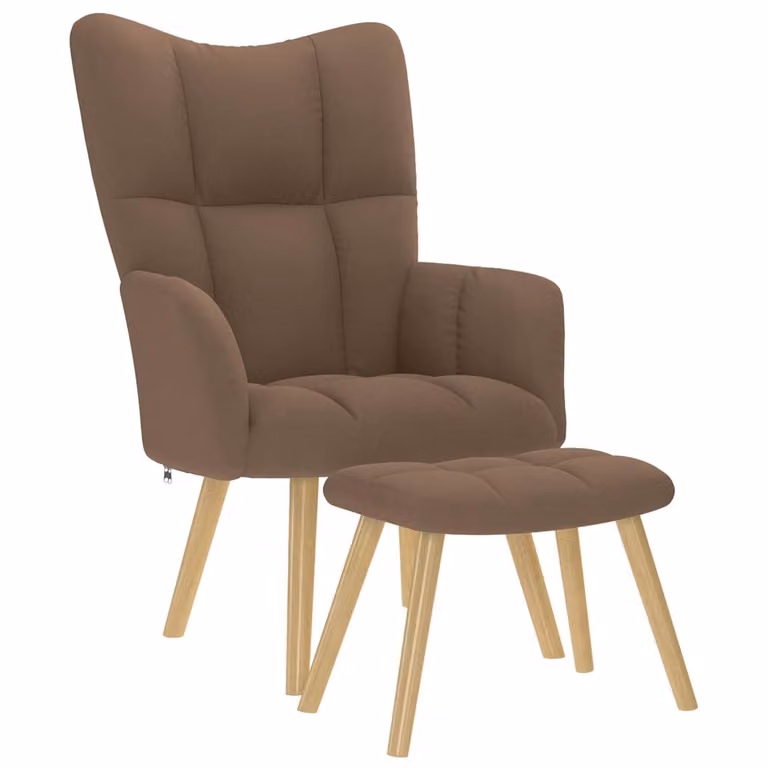 Sillón de relax con taburete vidaXL en tela marrón y estructura mixta para salón