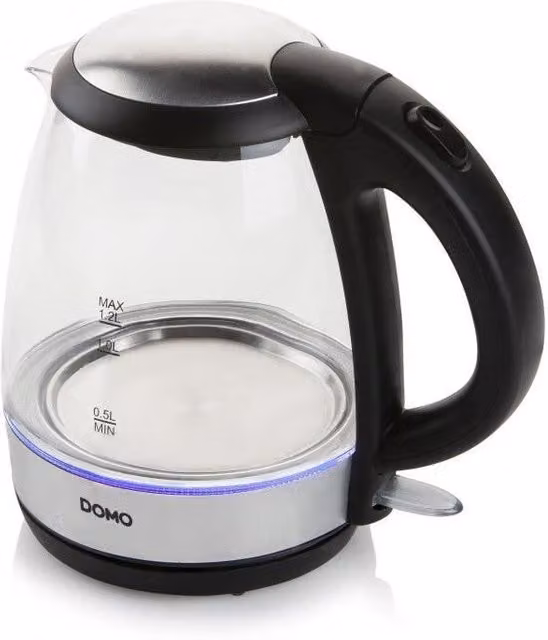 Hervidor de cristal Domo do9218wk transparente de 1,2 l con base giratoria y 2200 W