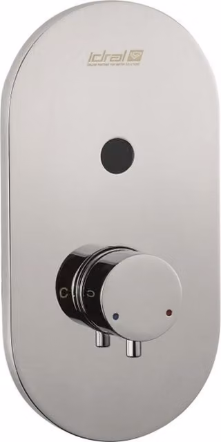 Mezclador de ducha termostático electrónico empotrado con sensor Idral en color plata cromado