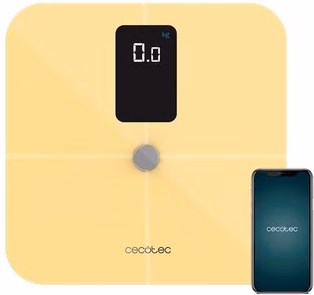 Báscula de baño inteligente Cecotec Surface Precision 10400 Smart Healthy Vision con control por app y pantalla digital, color amarillo