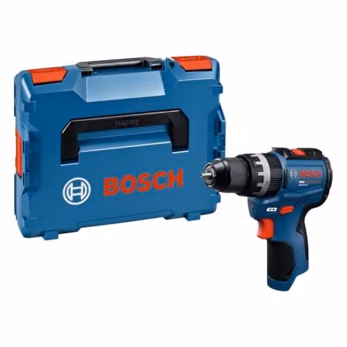 Taladro percutor a batería Bosch Professional PRO GSB12V-31 de 12V con batería GBA 12V 2.0 Ah, cargador GAL 12V-20 y maletín de transporte en color azul