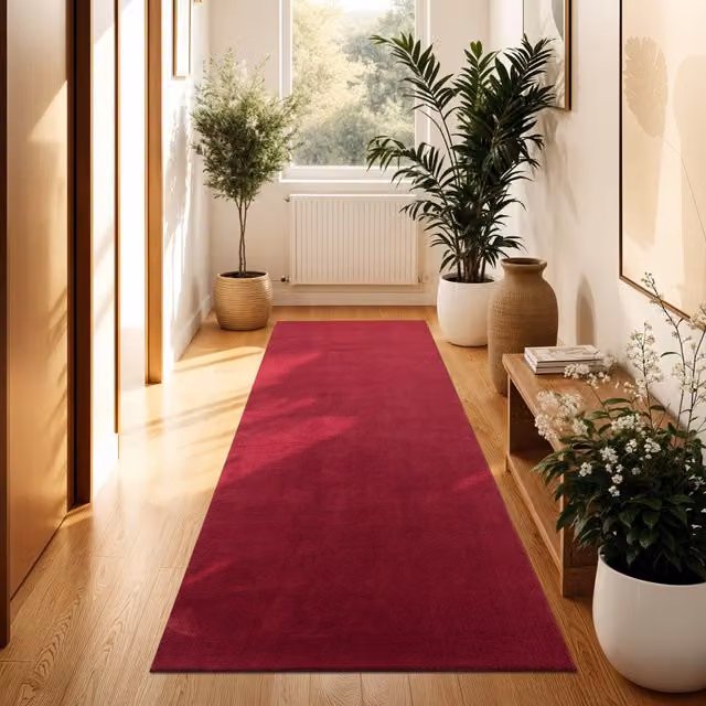 Alfombra Calissa roja de diseño moderno, lavable y antideslizante, An/P: 80 x 300 cm