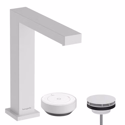 Grifo monomando para lavabo Hansgrohe Tecturis E de 2 agujeros con desagüe, tecnología de ahorro de agua y acabado blanco mate