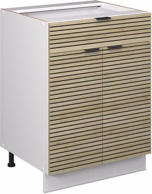 Mueble bajo para fregadero Vicco Fame-Line en acabado roble y blanco con puertas de cierre suave y cajón, An: 60 cm, Al: 82 cm, P: 51,6 cm