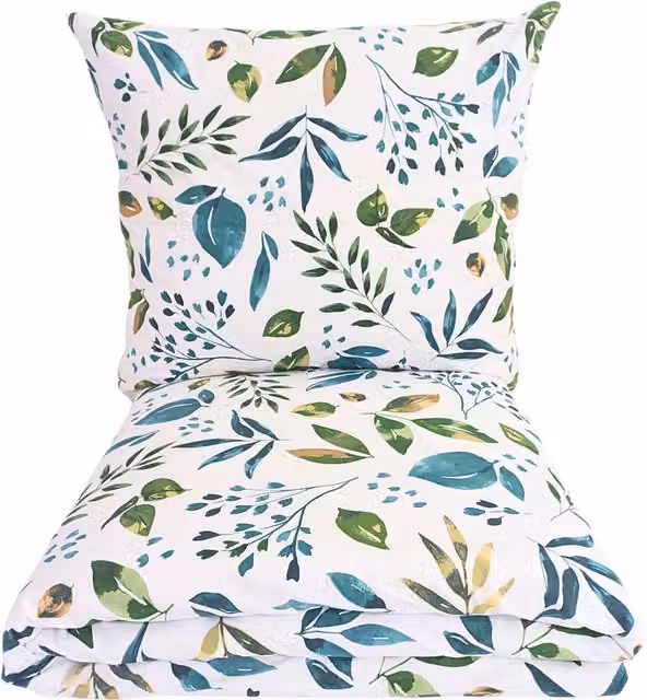 Juego de cama Doratex de algodón 100% con diseño floral moderno en colores blanco, azul, verde y multicolor, incluye funda nórdica de 200 x 220 cm y fundas de almohada de 50 x 70 cm con cierre de cremallera.