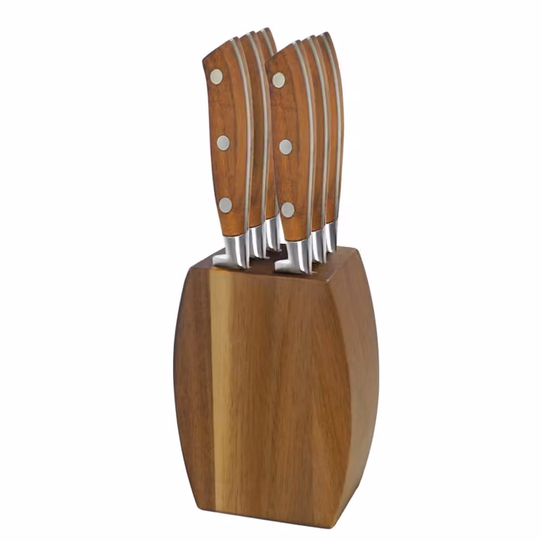 Set de 6 cuchillos para carne Sabatier Trompette de acero inoxidable con bloque de madera de acacia color marrón