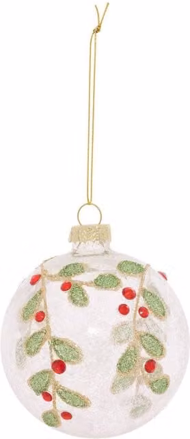 Bola de Navidad de cristal transparente con motivo floral de muérdago de Feeric Lights & Christmas, Diámetro: 8 cm