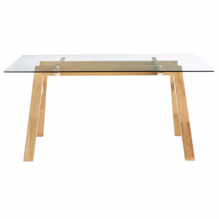 Miliboo Mesa de Comedor BACCO Rectangular de Cristal Transparente y Madera de Caucho L160 cm