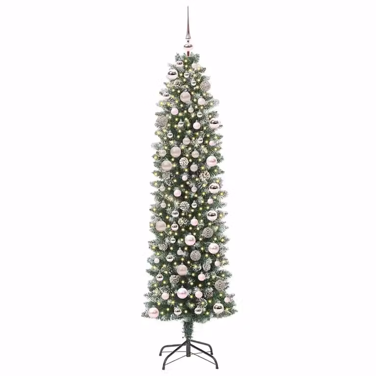 Árbol de Navidad artificial moderno vidaXL de color verde y blanco con luces LED blanco cálido y alimentación USB, Altura: 180 cm