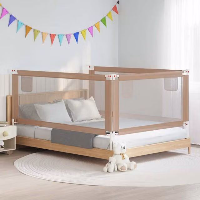 Barandilla de seguridad extensible para cama infantil vidaXL en color gris taupe con tela y metal, An: 200 cm, Al: 25 cm