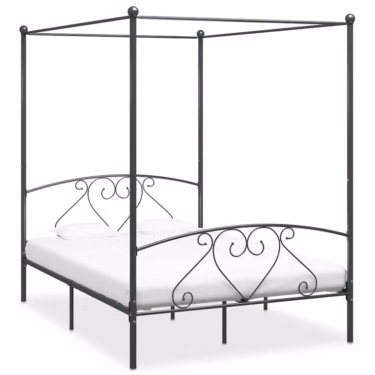 Estructura de cama con dosel vidaXL de metal en color gris, An/P: 140 x 200 cm