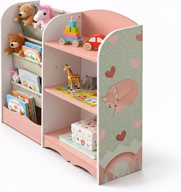 Estantería de almacenamiento para juguetes infantiles NORTHIX con 7 compartimentos, diseño animal print en colores rosa y multicolor, An/P/Al: 101 x 30 x 61 cm