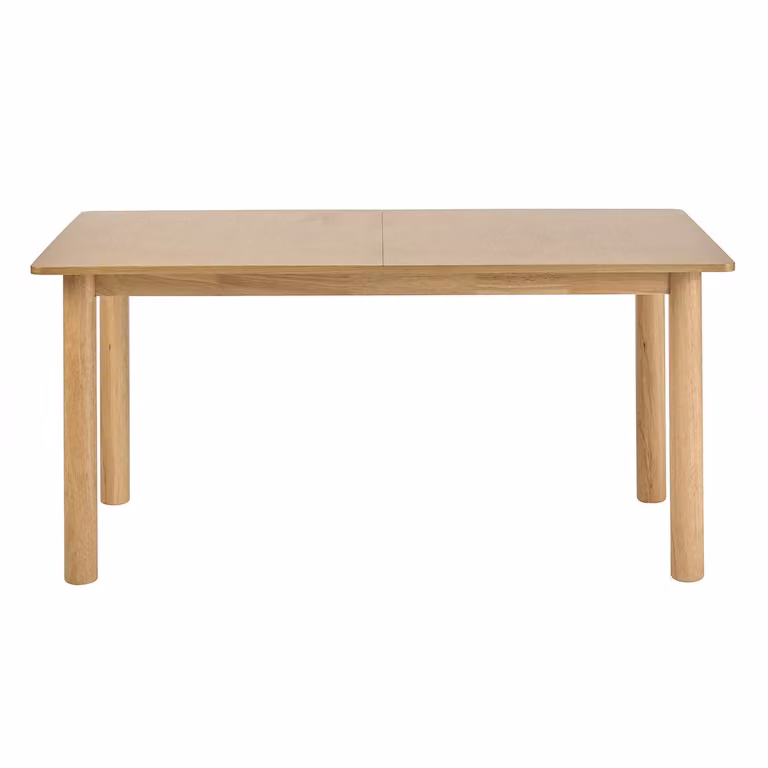 Mesa de comedor extensible Miliboo Claudie de madera de fresno en color beige y blanco con diseño escandinavo rectangular y bordes redondeados, Largo: 160-210 cm