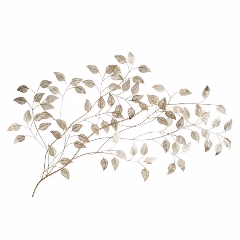 Decoración de pared floral de Maisons du Monde con forma de rama de hojas en metal dorado, An/Al: 110 x 65 cm