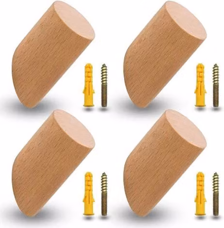 Juego de 4 percheros de madera de haya ULISEM en color marrón para hogar u oficina