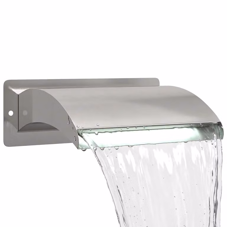 Cascada para piscina con luz LED vidaXL en acero inoxidable color plata, diseño moderno de pared y forma rectangular, An/P/Al: 36 x 26 x 13 cm