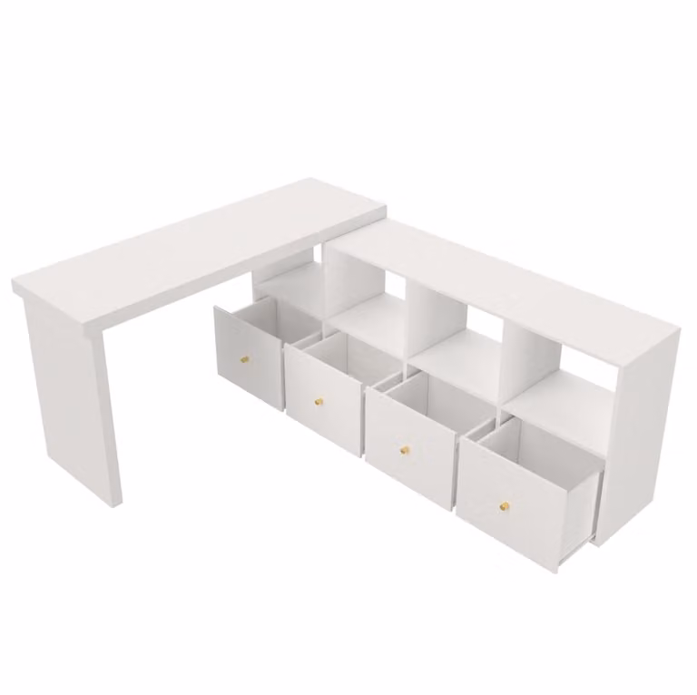 Escritorio esquinero moderno MODFU blanco con superficie giratoria y acabado mate An/P/Al: 140 x 50 x 78 cm