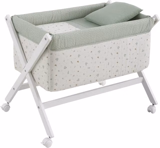 Minicuna de madera de haya Cambrass con diseño floral en verde y blanco An/P/Al: 55 x 87 x 74 cm