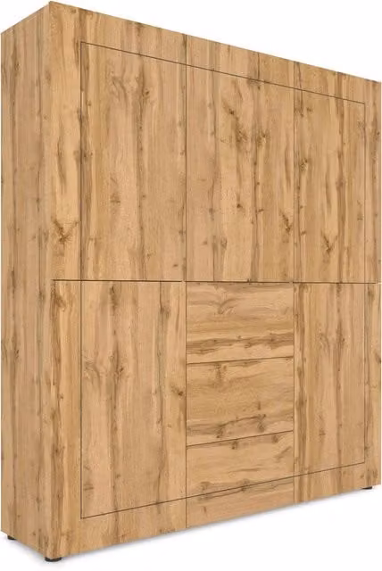 Aparador alto Itamoby de 5 puertas y 3 cajones con estantes internos y cierre suave en color roble marrón, An/P/Al: 150 x 35 x 165,3 cm