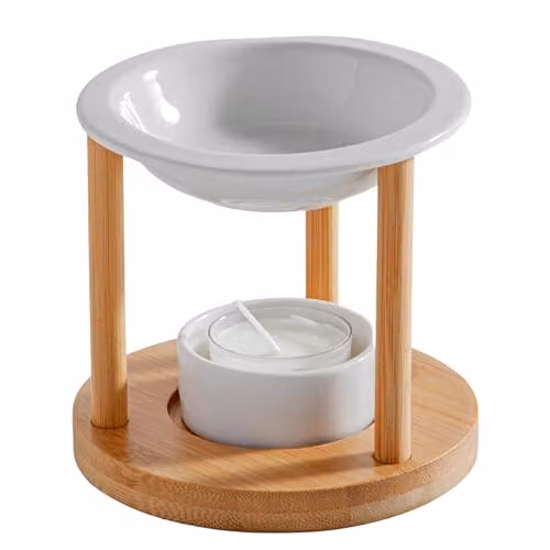 Quemador de aroma Zen Arôme para mesa en cerámica blanca, madera y cristal con soporte para tealight