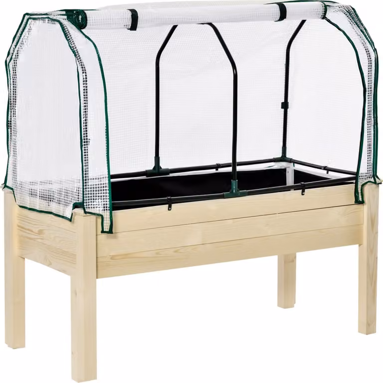 Cama elevada Northio para huerto de verduras y flores, madera y acero, color marrón, An/P/Al: 121 x 55 x 117 cm
