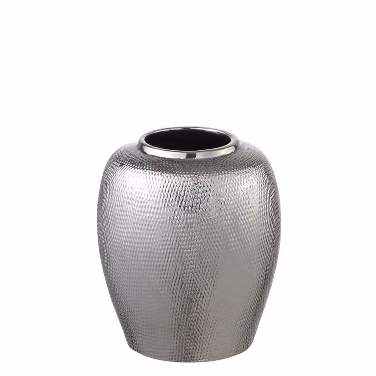 Jarrón decorativo moderno de cerámica Sia Deco en color plata y negro para mesa