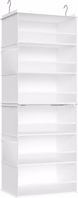 Organizador colgante de armario SONGMICS con estantes divisibles y ganchos de metal, color blanco