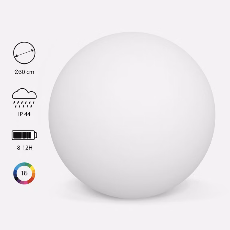 Bola luminosa LED inalámbrica SWEEEK multicolor, esférica, con mando a distancia y regulable, para interior y exterior, An/P/Al: 34.5 x 31 x 30 cm