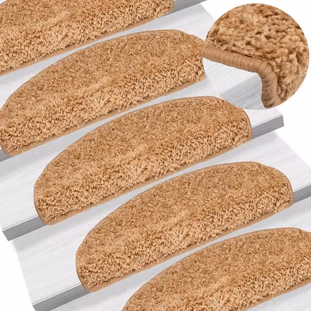 Set de 15 felpudos semicirculares para escaleras Vidaxl en color beige, An/P/Al: 65 x 21 x 4 cm