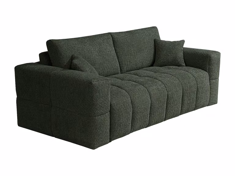 Sofá cama de 3 plazas ISSORO en tela bouclé verde con estructura de madera y colchón de 140 x 190 cm