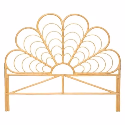 Cabecero de ratán Atmosphera Aoni con diseño floral de estilo bohemio en color beige, An/Al: 160 x 140 cm
