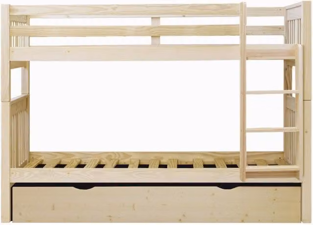Litera con cama de arrastre MueMue de madera de pino en color blanco lavado para niños An/P/Al: 90 x 190 x 204 cm