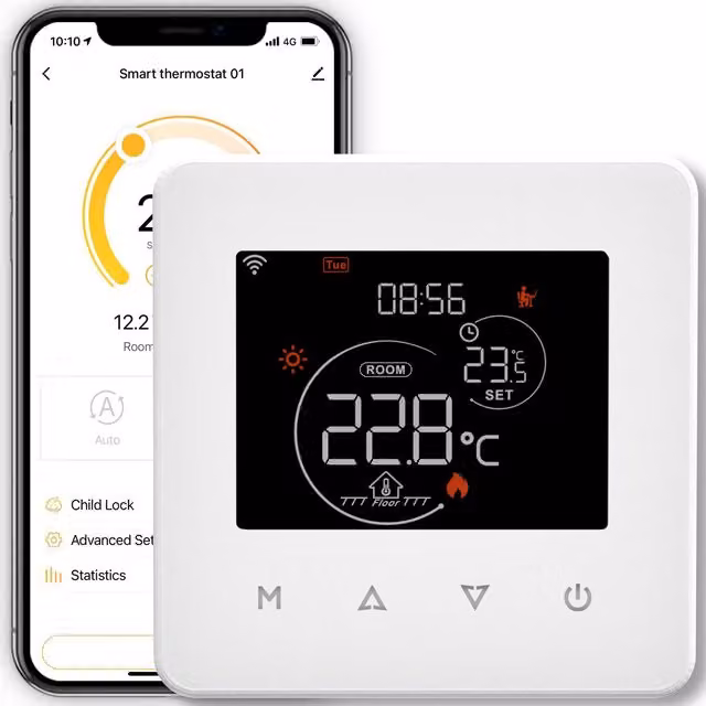 Termostato Inteligente Moes Wifi para Suelo Radiante de Agua con Calendario, Control por App y Voz, Compatible con Alexa y Google Home, Color Negro
