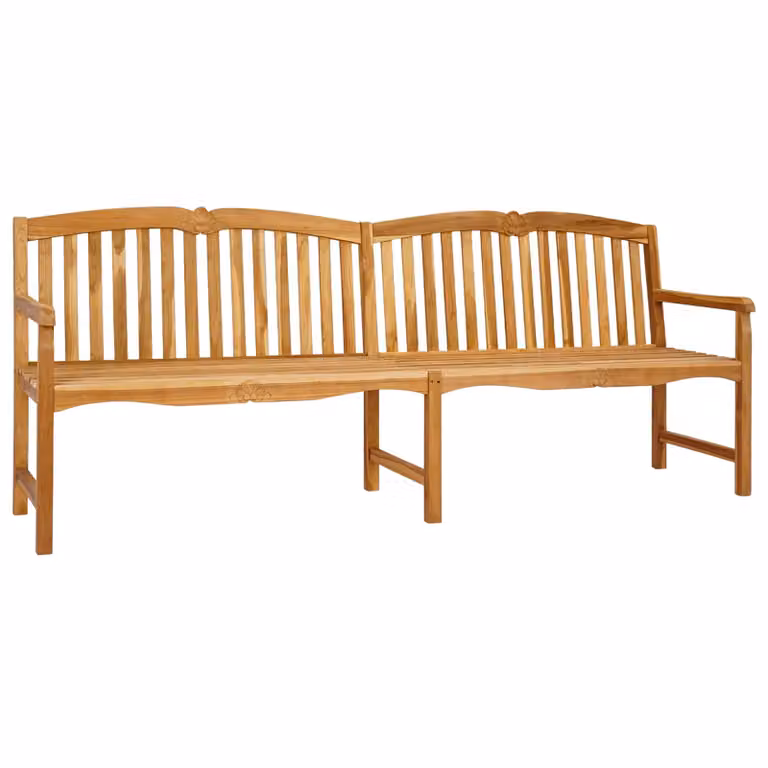 vidaXL Banco de madera de teca tallado a mano con diseño de concha para jardín o terraza, color marrón y beige, An/P/Al: 228 x 61 x 94,5 cm