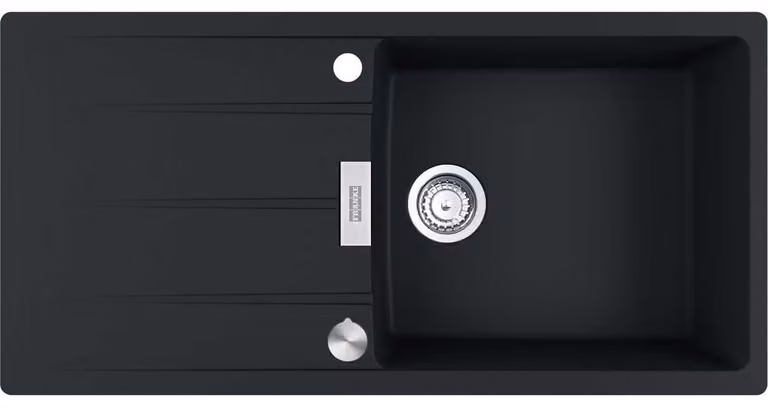 Fregadero empotrable Franke Maris CNG 611-100 de fragranito color negro mate con pomo de acero inoxidable