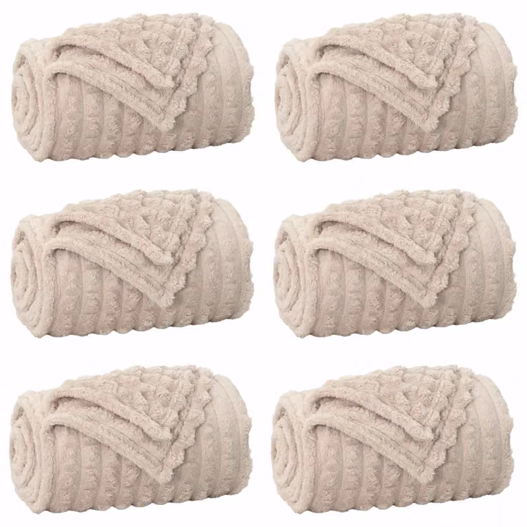 Set de 6 mantitas de sofá vidaXL de lana y vellón en color beige, An/P: 150 x 130 cm