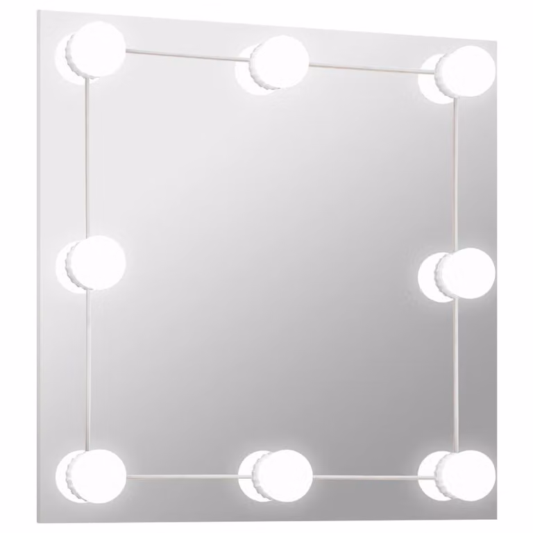 Espejo de pared cuadrado con luces LED vidaXL en color plata y blanco de vidrio An/P/Al: 50 x 50 x 50 cm