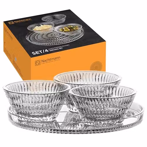 Set de servir de cristal Nachtmann Ethno de 4 piezas, diseño geométrico transparente, apto para lavavajillas