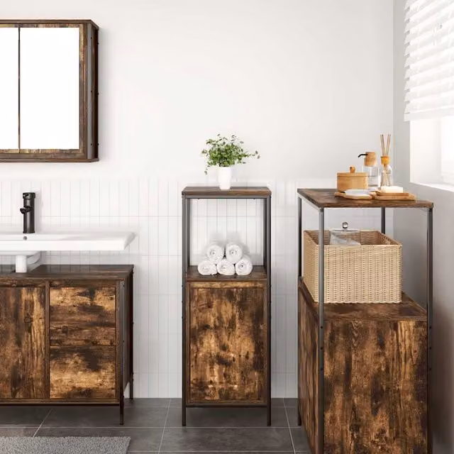 Mueble de baño y oficina SYFAX de estilo industrial en color marrón con estantes y puertas, An/P/Al: 36 x 20 x 95 cm