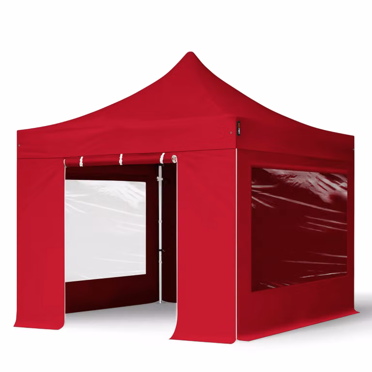 Carpa plegable PROFESSIONAL TOOLPORT de aluminio con 4 laterales y ventanas panorámicas, color rojo, An/P/Al: 300 x 300 x 310 cm