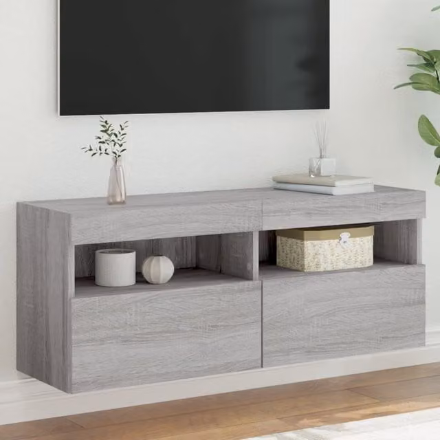 Mueble de TV de pared moderno Maison Exclusive con luces LED integradas en color gris sonoma, An/P/Al: 100 x 30 x 40 cm
