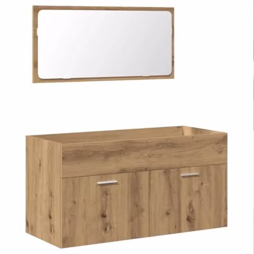 Armario de baño con espejo Helloshop26 en madera de roble color marrón, diseño moderno de pared, An/P/Al: 90 x 38,5 x 46 cm