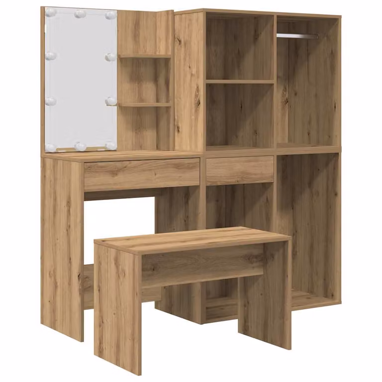 Juego de tocador con LED vidaXL de madera de roble en color marrón para dormitorio