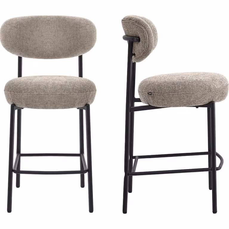 Pack de 2 taburetes de bar Homifab de tejido chenilla en color marrón y gris con estructura de metal mate
